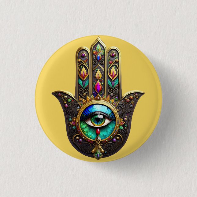 Farbenfrobraun Gold Hamsa Regenbogenfarbe Drittes  Button (Vorderseite)