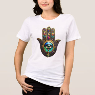 Farbenfrobraun Gold Hamsa Regenbogenfarbe Drittes Tri-Blend Shirt