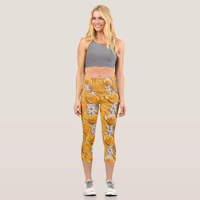 farbenfroh 3D Marigold Floral Capri Leggings (Vorderseite)