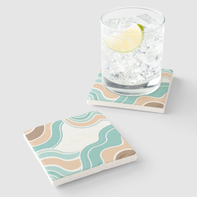 Farbenfroh, abstrakt, blau-orange braun steinuntersetzer (Seitenansicht)