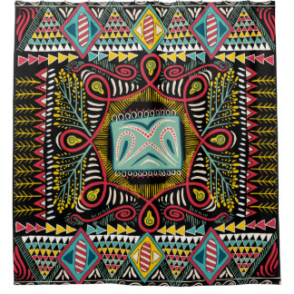 Farbenfroh abstrakt: Quadrat-Taschendesign. Duschvorhang