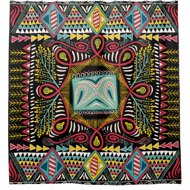 Farbenfroh abstrakt: Quadrat-Taschendesign. Duschvorhang (Vorderseite)