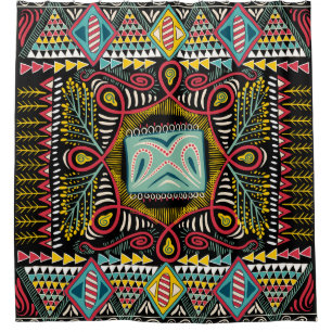 Farbenfroh abstrakt: Quadrat-Taschendesign. Duschvorhang