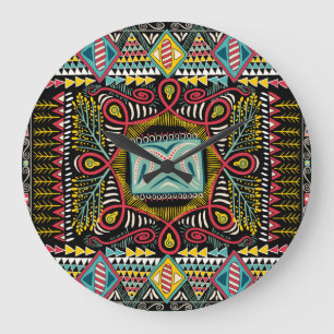Farbenfroh abstrakt: Quadrat-Taschendesign. Große Wanduhr