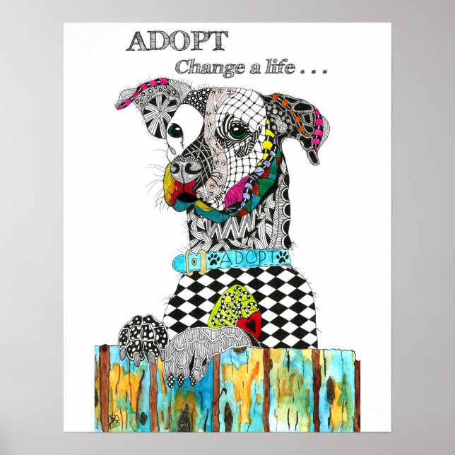 Farbenfroh Adoptier ein Dog Poster - 16" x 20" (Vorne)