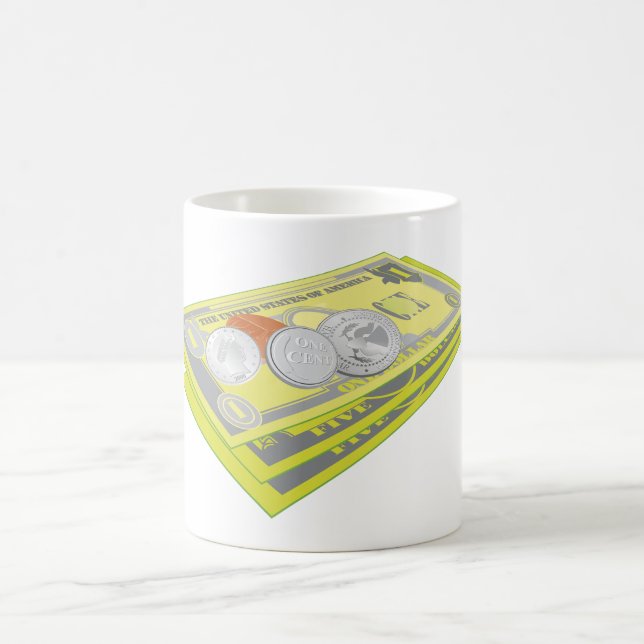 Farbenfroh amerikanisches Geld Bargeld und Münzen Kaffeetasse (Mittel)