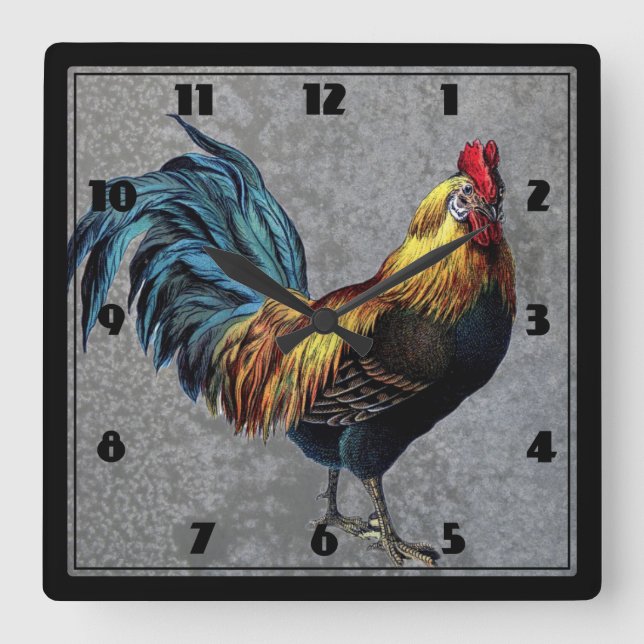 Farbenfroh Bantam Rooster Quadratische Wanduhr (Vorderseite)