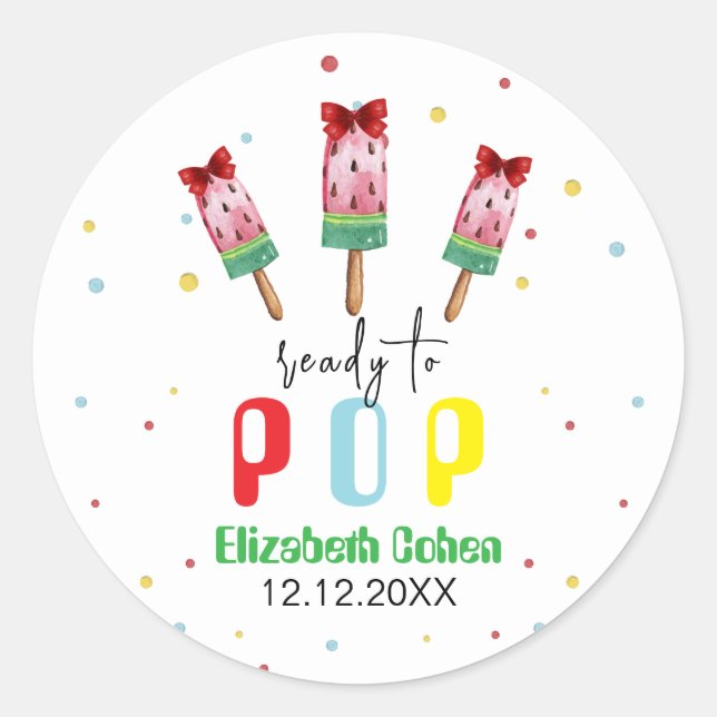 Farbenfroh, bereit zum Pop Eiscreme Babydusche Runder Aufkleber (Vorderseite)