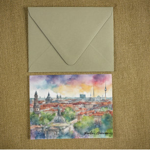 Farbenfroh Berlin Deutschland Skyline Watercolor Postkarte