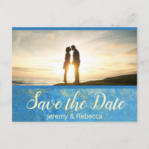 Farbenfroh Blau und Gold Save the Date Postkarte