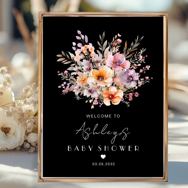 Farbenfroh, Blume Bouquet Babydusche Poster (Personalized, Colorful, Flower Bouquet, Welcome, Baby Shower Poster with your name and date.)