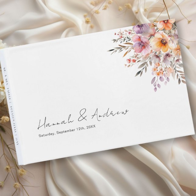 Farbenfroh, Blume Bouquet, Hochzeit Gästebuch (Colorful, Flower Bouquet, Wedding Guest Book with your name and date.)
