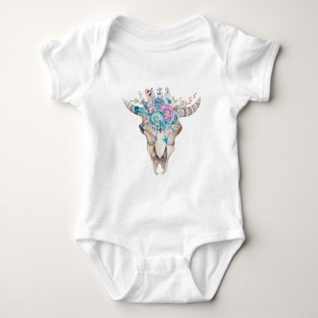 Farbenfroh Boho Floral Skull Baby Strampler (Vorderseite)