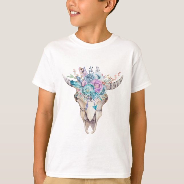 Farbenfroh Boho Floral Skull T-Shirt (Vorderseite)