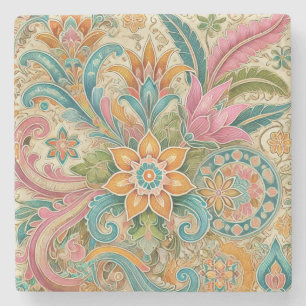 Farbenfroh Boho Indonesisch Batik Floral Watercolo Steinuntersetzer
