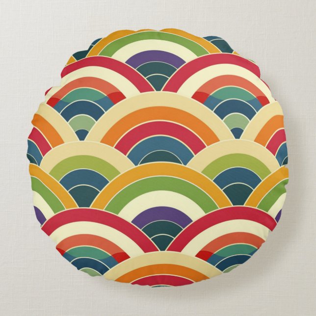Farbenfroh Boho Rainbow Rundes Kissen (Vorderseite)
