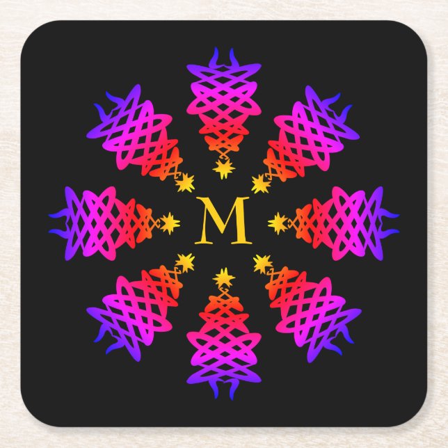 farbenfroh | CHRISTMAS TREE | Monogramm Rechteckiger Pappuntersetzer (Vorderseite)