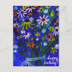farbenfroh Daisy Bouquet Blue Colorful Birthday Postkarte