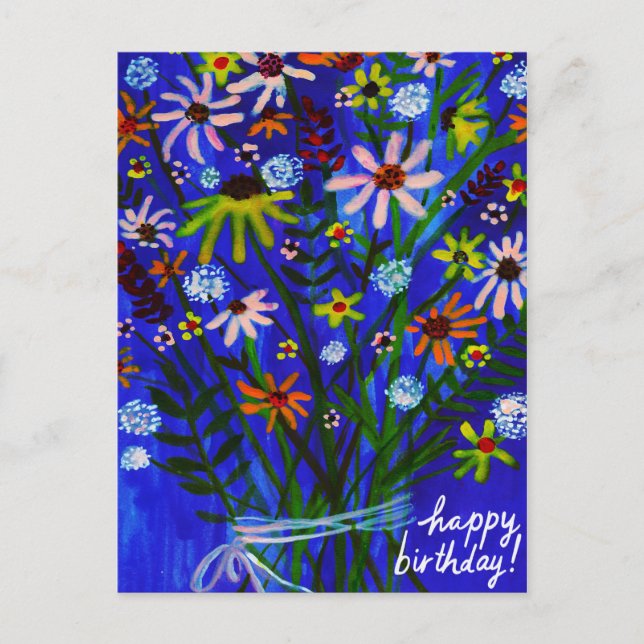farbenfroh Daisy Bouquet Blue Colorful Birthday Postkarte (Vorderseite)