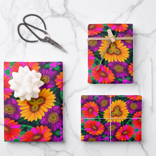 farbenfroh Daisy Bouquet Pattern Geschenkpapier Set (Vorderseite)
