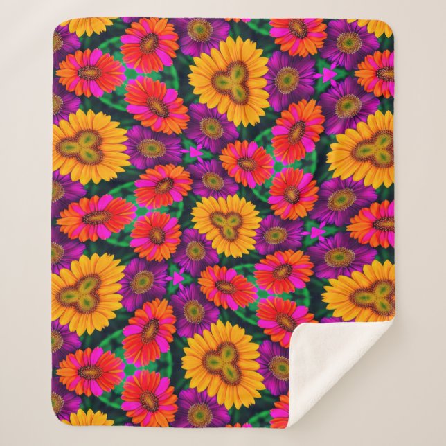 farbenfroh Daisy Bouquet Pattern Sherpadecke (Vorderseite)