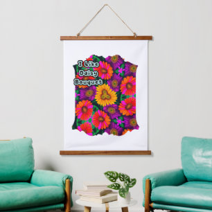 farbenfroh Daisy Bouquet Pattern Wandteppich Mit Holzrahmen