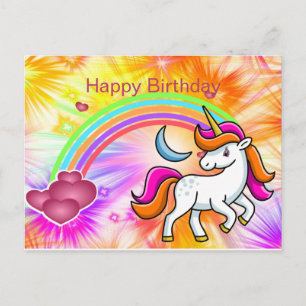 Farbenfroh, Einhorn, Regenbogen, Herz, Geburtstag Postkarte
