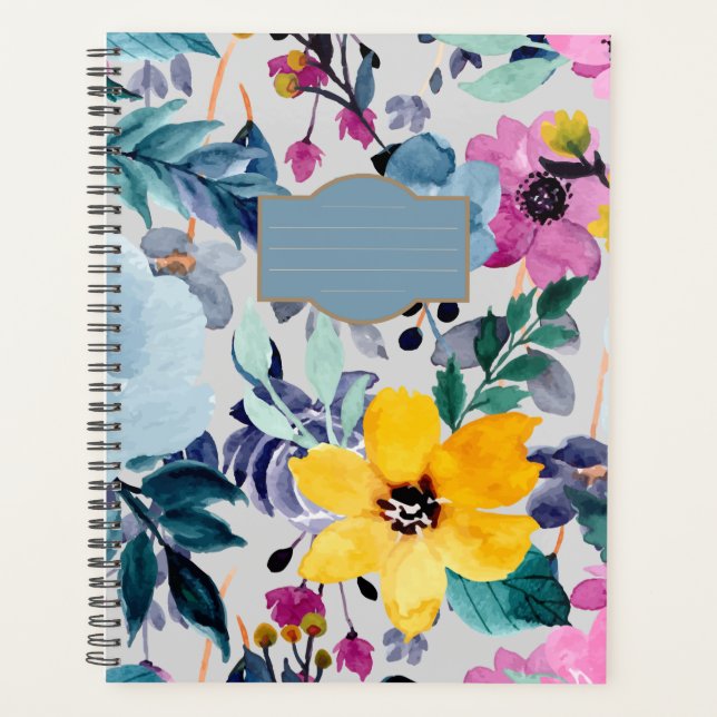 farbenfroh eleganter Watercolor Floral Planner Planer (Vorderseite)