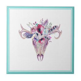farbenfroh floral Boho Skull Fliese