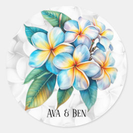 farbenfroh Frangipani Hawaii BlumenWedding Runder Aufkleber