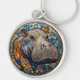Farbenfroh gestanztes Glas Hippo Schlüsselanhänger
