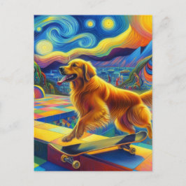 Farbenfroh Golden Retriever Skateboarding Van Gogh Postkarte