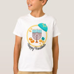 farbenfroh Hanukkah T-Shirt<br><div class="desc">Helles, farbenfrohes Hanukkah-Design mit Menorah, Gelt, dreidel, Sufganiyah Donuts und Yamaka.</div>