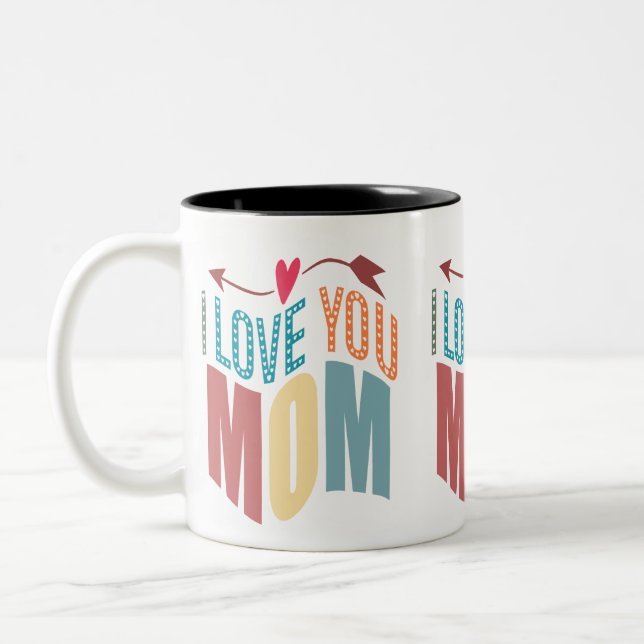 Farbenfroh I Liebe Sie Mama & Herz & Arrow Zweifarbige Tasse (Links)