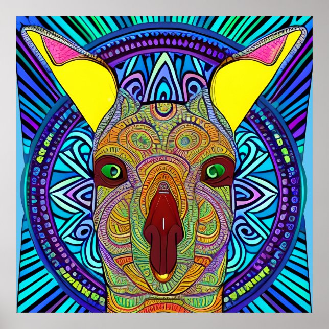 Farbenfroh Kangaroo Mandala Einzigartig interessan Poster (Vorne)