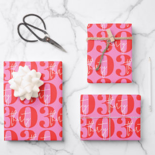 Farbenfroh kühl Rosa und Rot 30. Geburtstag Geschenkpapier Set