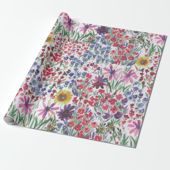 Farbenfroh, lebhaft Wasserfarbe Floral botanisch Geschenkpapier (Ungerollt)