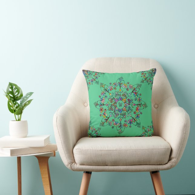 Farbenfroh Mandala Mit Monogramm Throw Kissen (Stuhl )