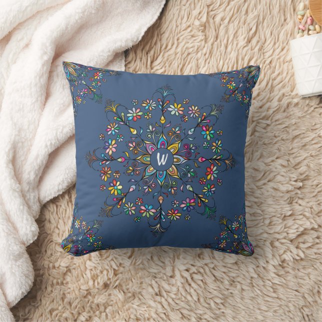 Farbenfroh Mandala Mit Monogramm Throw Kissen (Decke)