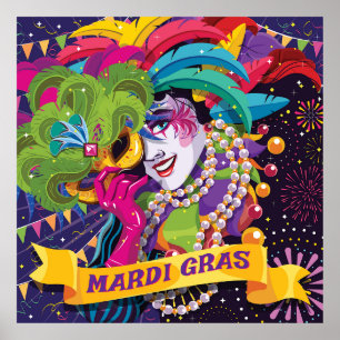 farbenfroh Mardi Gras Masked Poster