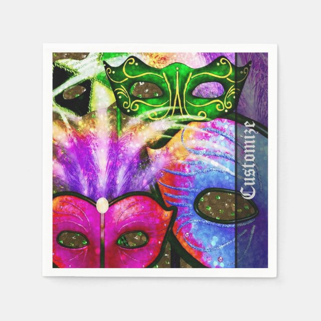 Farbenfroh Mardi Gras Masks Napkins Serviette (Vorderseite)