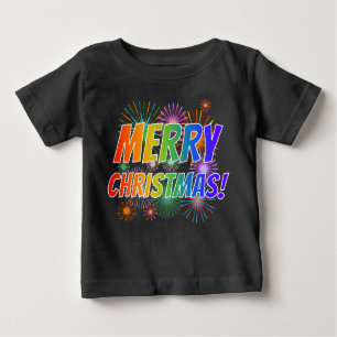 Farbenfroh "MERRY CHRISTMAS!" + Feuerwerk Muster B Baby T-shirt