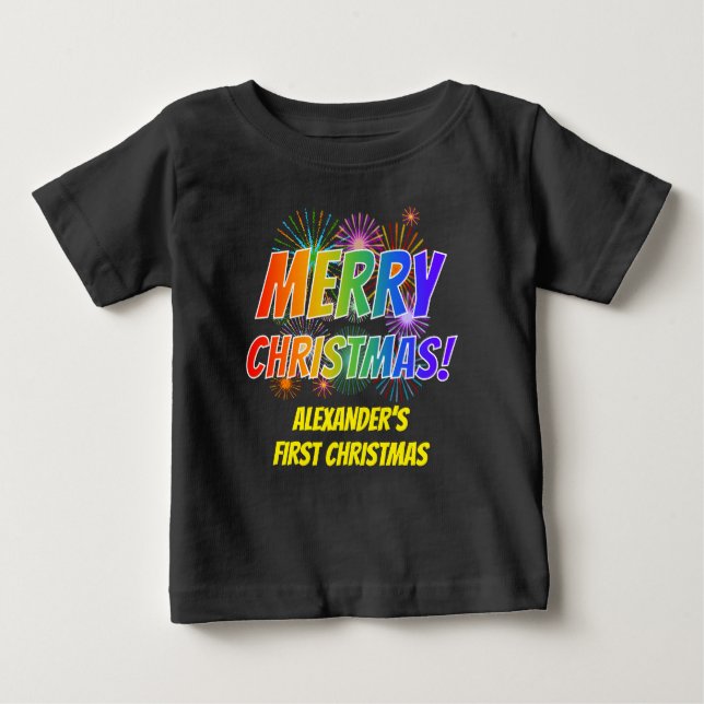 Farbenfroh "MERRY CHRISTMAS", Feuerwerk, Name! Baby T-shirt (Vorderseite)