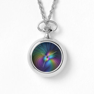 Farbenfroh mit blauem, modernem Abstraktem Fraktal Armbanduhr