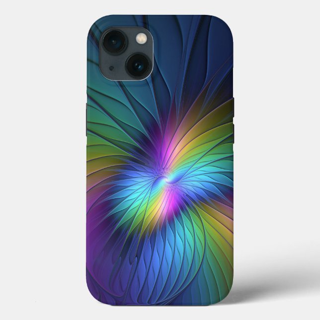 Farbenfroh mit blauem, modernem Abstraktem Fraktal Case-Mate iPhone Hülle (Rückseite)