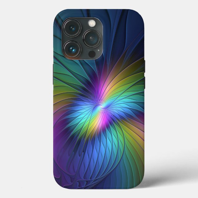 Farbenfroh mit blauem, modernem Abstraktem Fraktal Case-Mate iPhone Hülle (Rückseite)