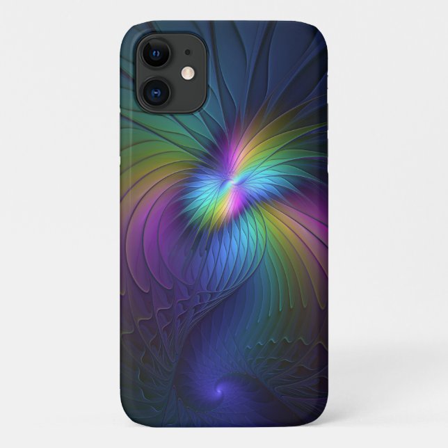 Farbenfroh mit blauem, modernem Abstraktem Fraktal Case-Mate iPhone Hülle (Rückseite)