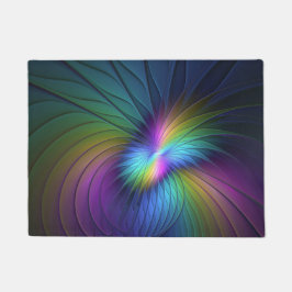 Farbenfroh mit blauem, modernem Abstraktem Fraktal Fußmatte