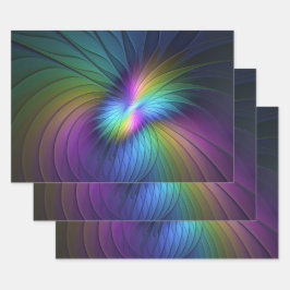 Farbenfroh mit blauem, modernem Abstraktem Fraktal Geschenkpapier Set