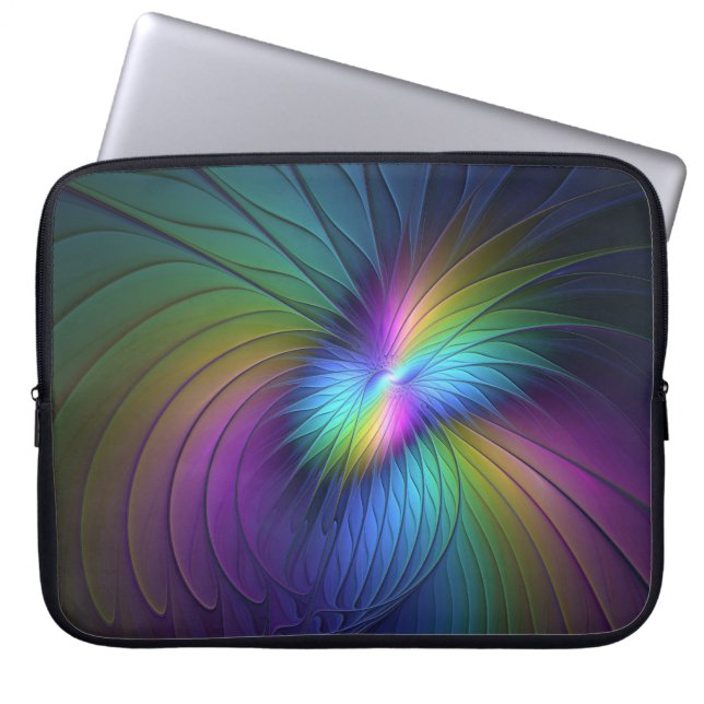 Farbenfroh mit blauem, modernem Abstraktem Fraktal Laptopschutzhülle (Vorderseite)